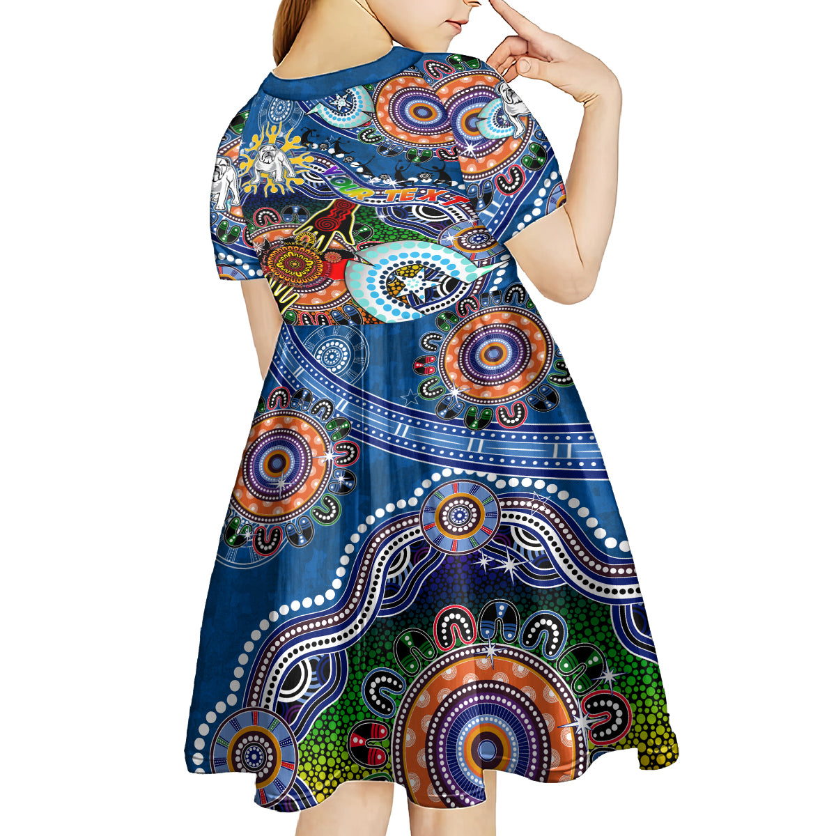 Personalised Bulldogs NAIDOC Week 2024 Kid Short Sleeve Dress Australia Aboriginal Dot Painting