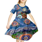 Personalised Bulldogs NAIDOC Week 2024 Kid Short Sleeve Dress Australia Aboriginal Dot Painting