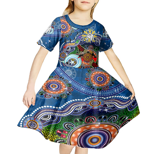 Personalised Bulldogs NAIDOC Week 2024 Kid Short Sleeve Dress Australia Aboriginal Dot Painting