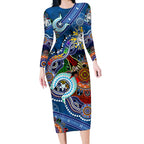 Personalised Bulldogs NAIDOC Week 2024 Long Sleeve Bodycon Dress Australia Aboriginal Dot Painting