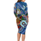 Personalised Bulldogs NAIDOC Week 2024 Long Sleeve Bodycon Dress Australia Aboriginal Dot Painting