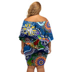 Personalised Bulldogs NAIDOC Week 2024 Off Shoulder Short Dress Australia Aboriginal Dot Painting