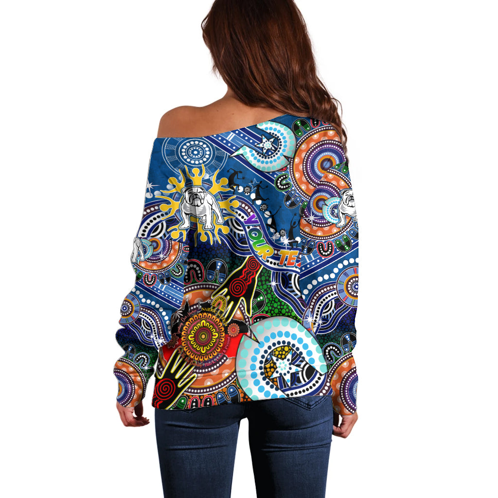 Personalised Bulldogs NAIDOC Week 2024 Off Shoulder Sweater Australia Aboriginal Dot Painting