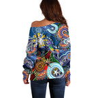 Personalised Bulldogs NAIDOC Week 2024 Off Shoulder Sweater Australia Aboriginal Dot Painting