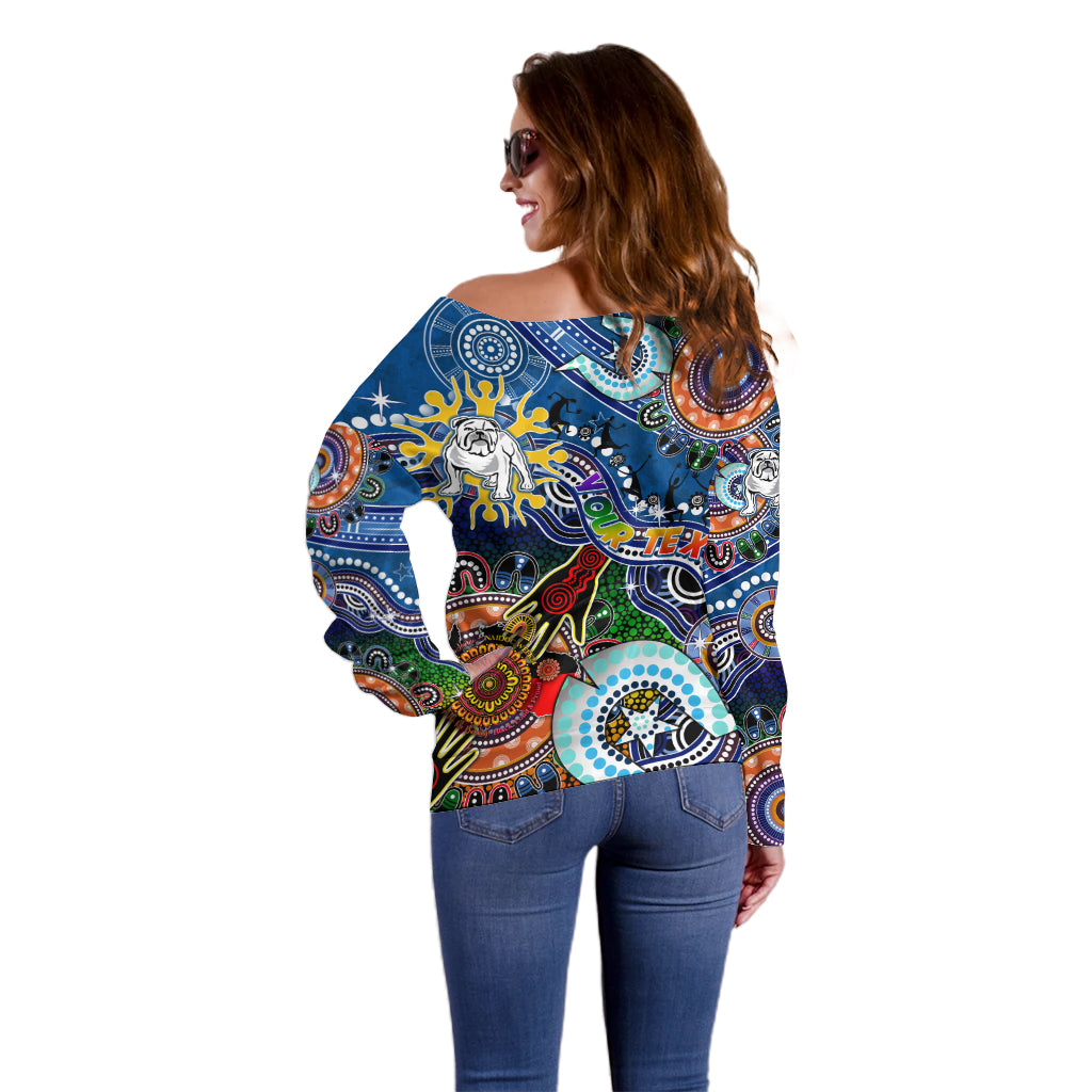 Personalised Bulldogs NAIDOC Week 2024 Off Shoulder Sweater Australia Aboriginal Dot Painting