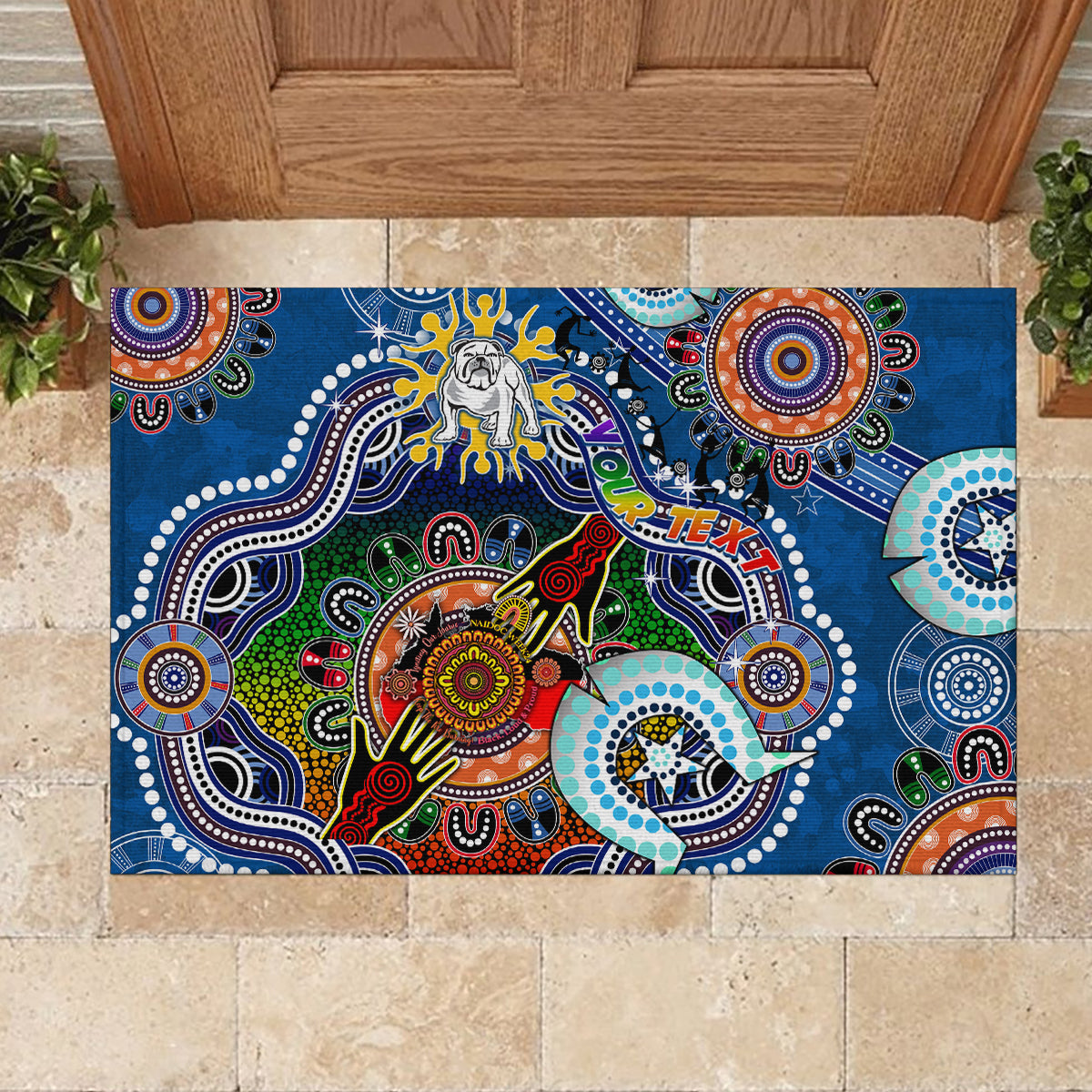 Personalised Bulldogs NAIDOC Week 2024 Rubber Doormat Australia Aboriginal Dot Painting
