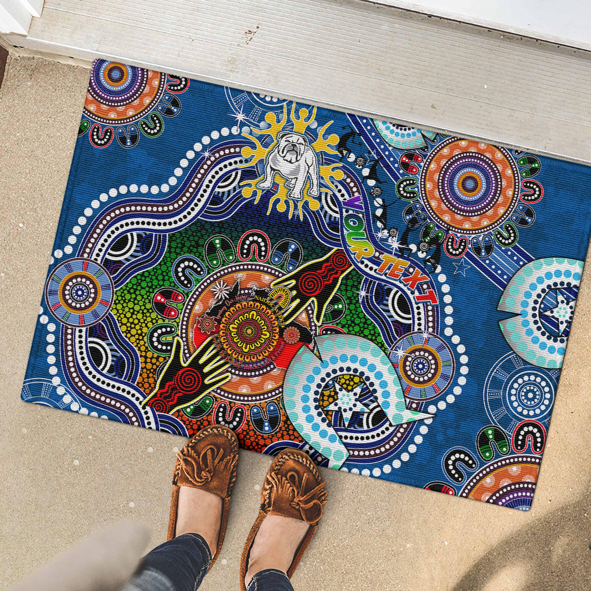 Personalised Bulldogs NAIDOC Week 2024 Rubber Doormat Australia Aboriginal Dot Painting