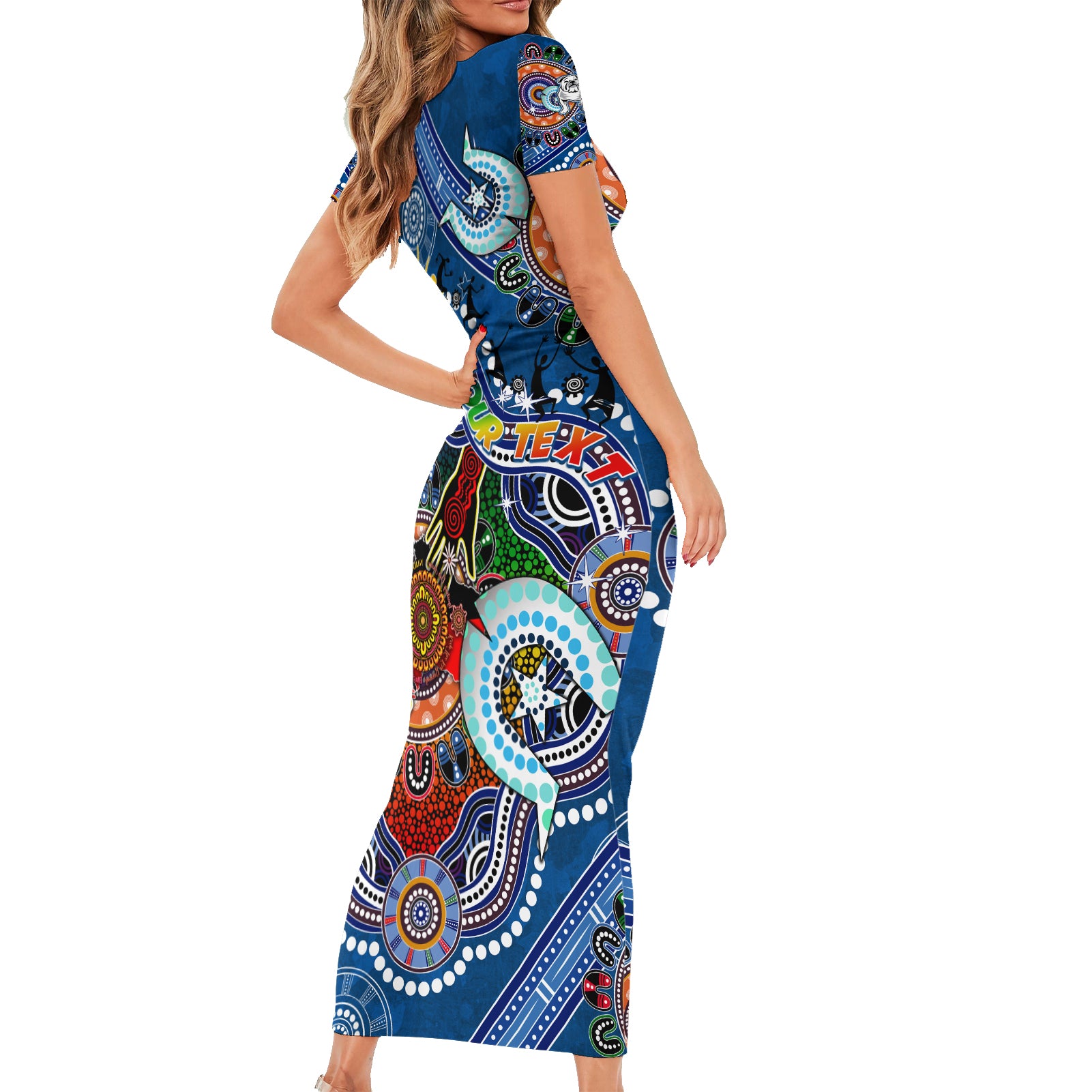 Personalised Bulldogs NAIDOC Week 2024 Short Sleeve Bodycon Dress Australia Aboriginal Dot Painting