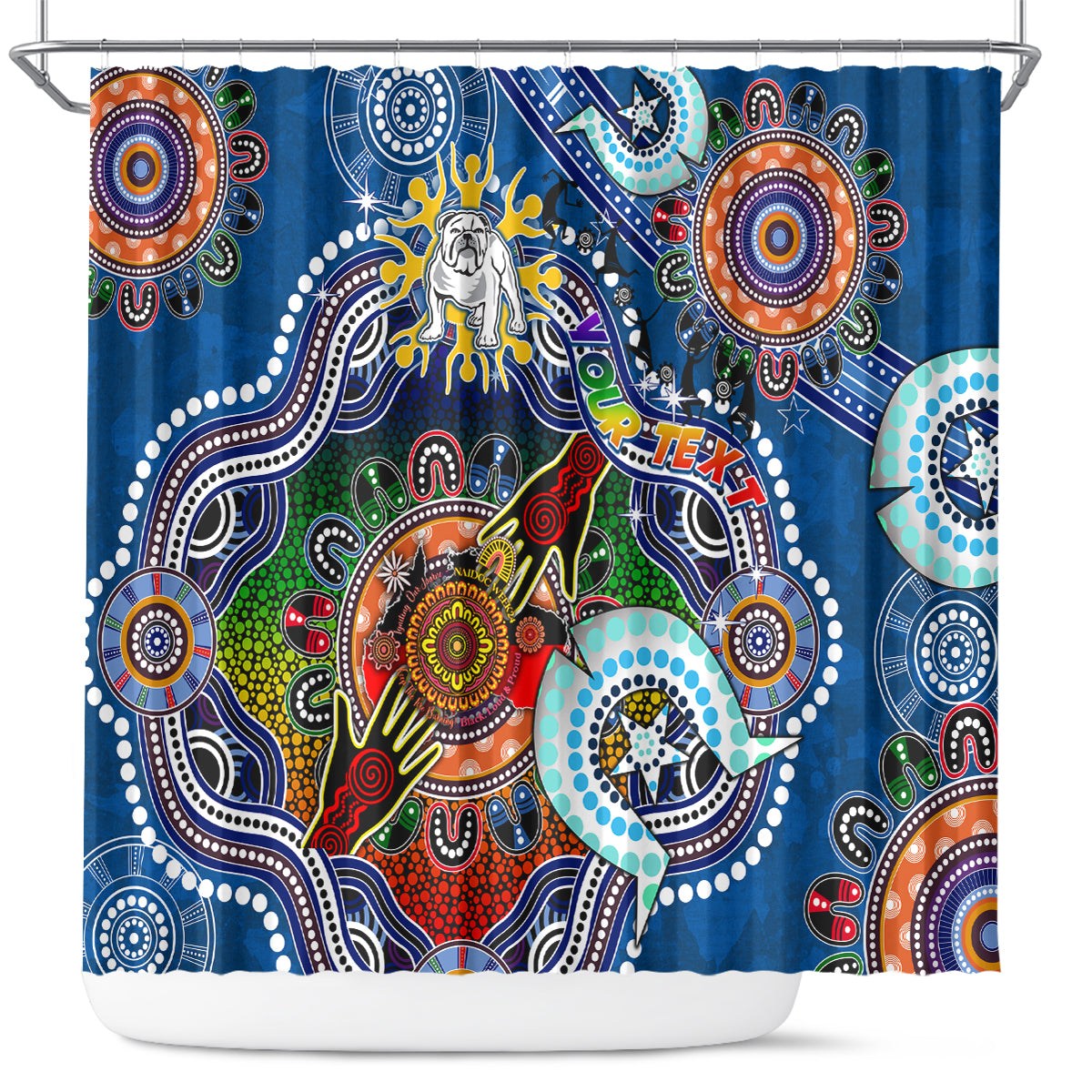 Personalised Bulldogs NAIDOC Week 2024 Shower Curtain Australia Aboriginal Dot Painting