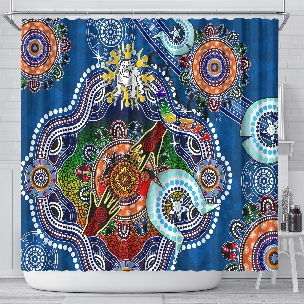 Personalised Bulldogs NAIDOC Week 2024 Shower Curtain Australia Aboriginal Dot Painting