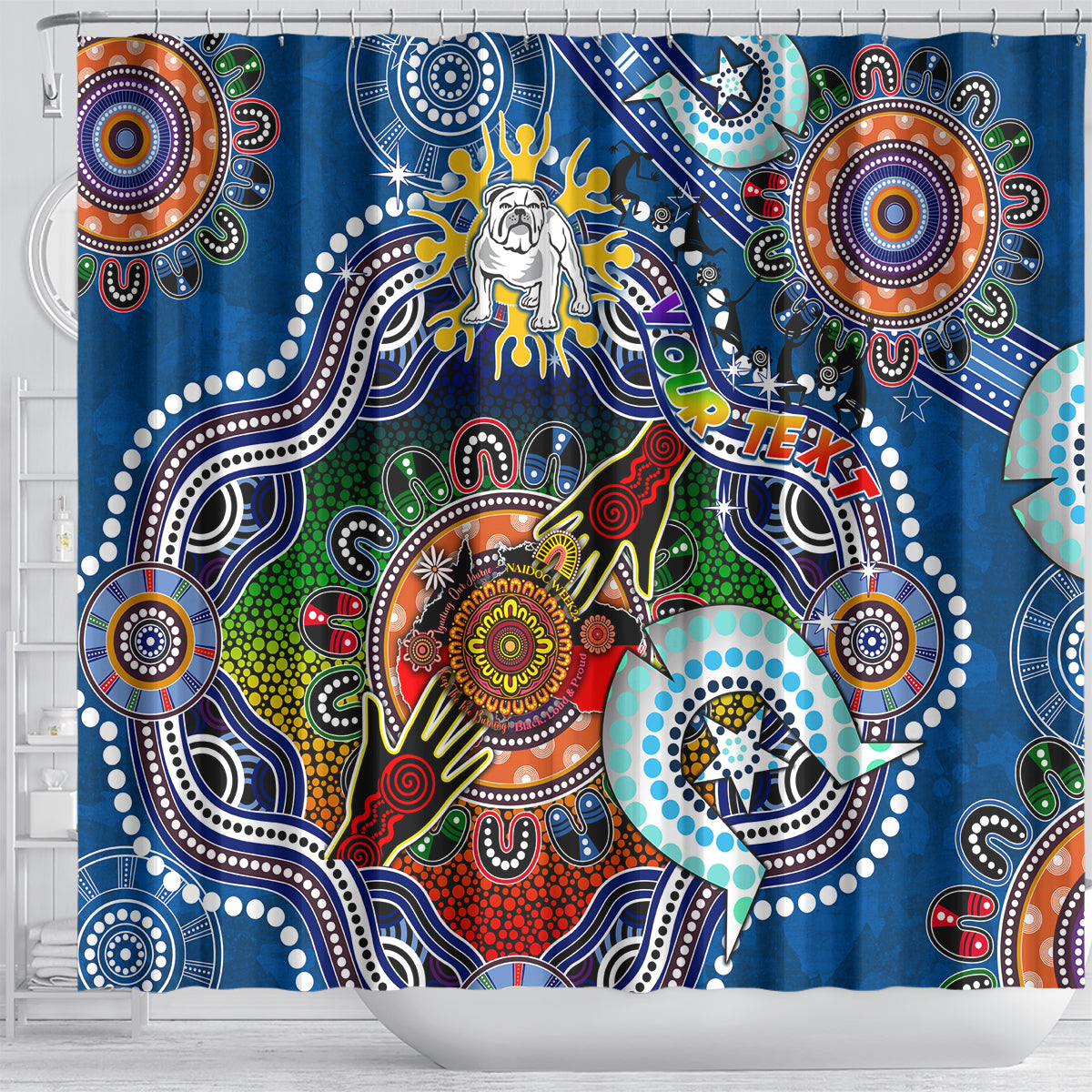 Personalised Bulldogs NAIDOC Week 2024 Shower Curtain Australia Aboriginal Dot Painting