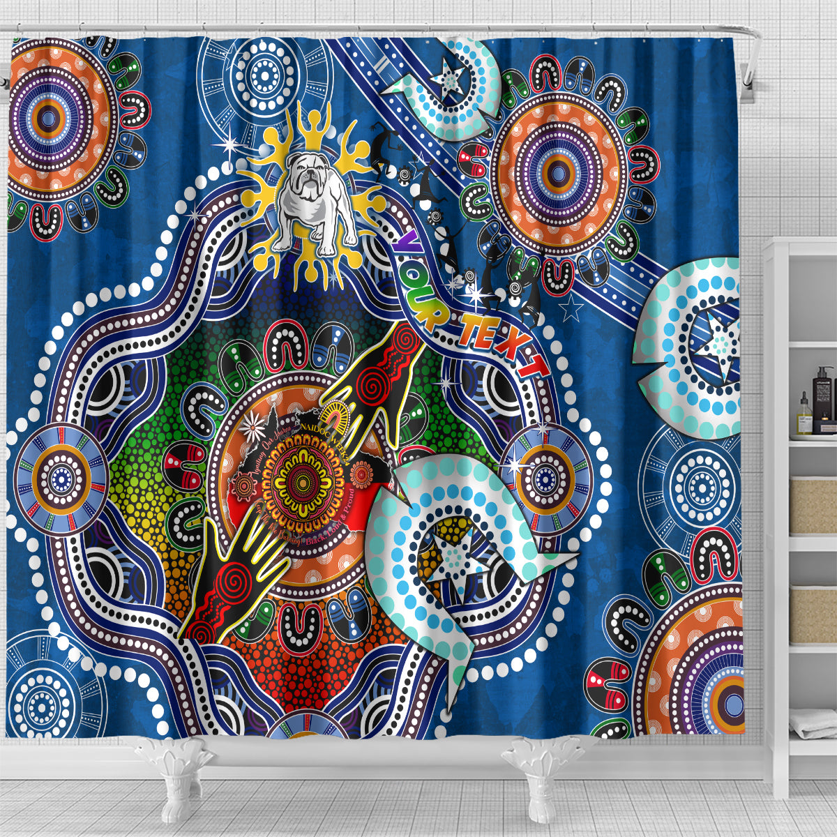Personalised Bulldogs NAIDOC Week 2024 Shower Curtain Australia Aboriginal Dot Painting