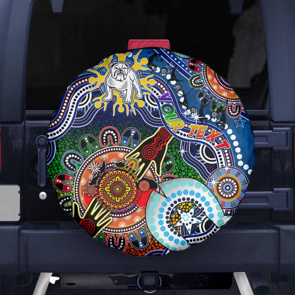 Personalised Bulldogs NAIDOC Week 2024 Spare Tire Cover Australia Aboriginal Dot Painting