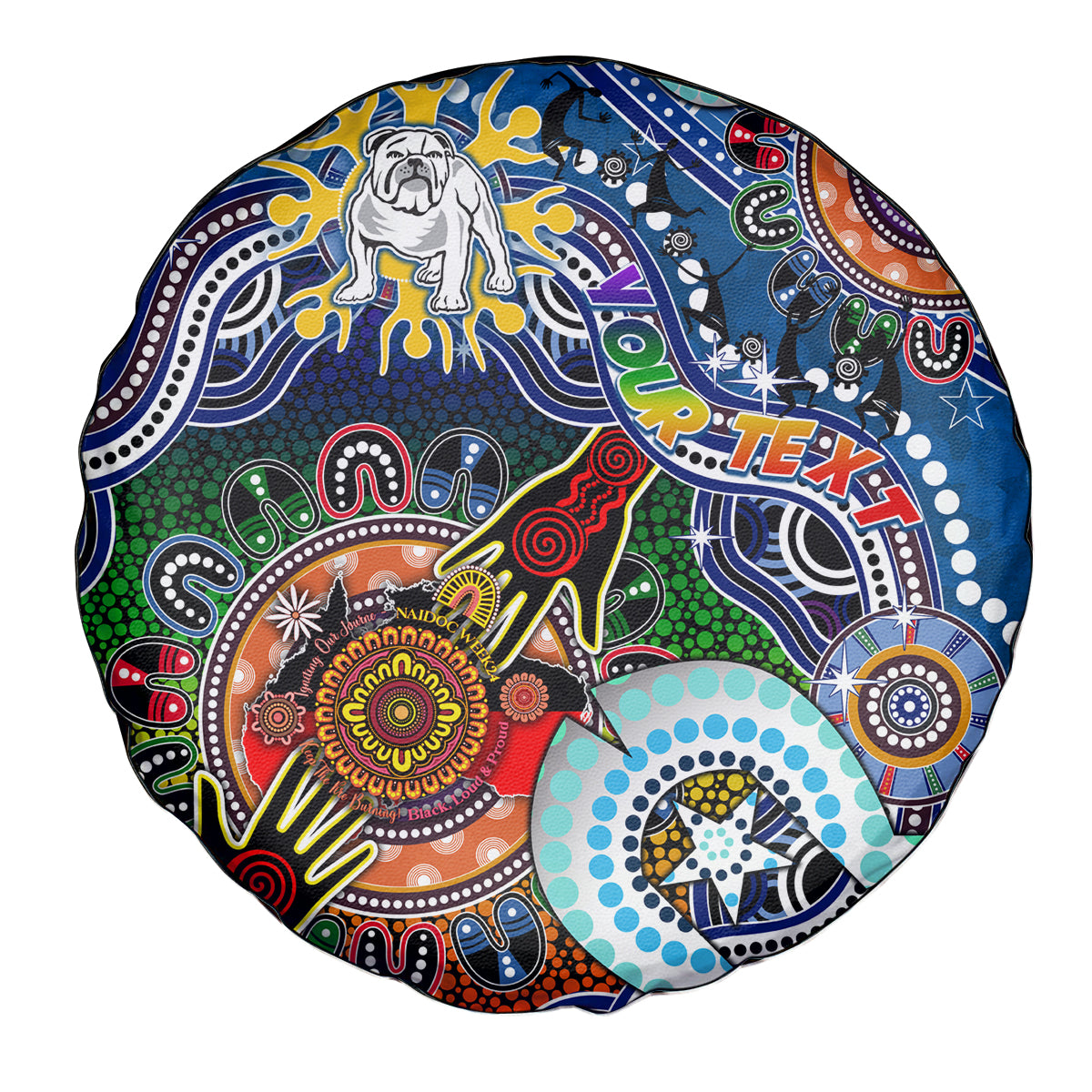 Personalised Bulldogs NAIDOC Week 2024 Spare Tire Cover Australia Aboriginal Dot Painting