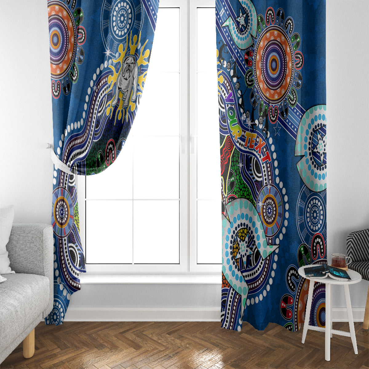 Personalised Bulldogs NAIDOC Week 2024 Window Curtain Australia Aboriginal Dot Painting