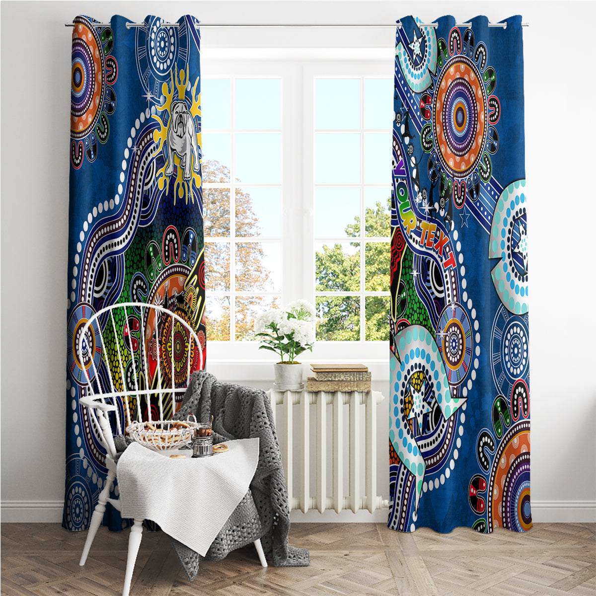 Personalised Bulldogs NAIDOC Week 2024 Window Curtain Australia Aboriginal Dot Painting