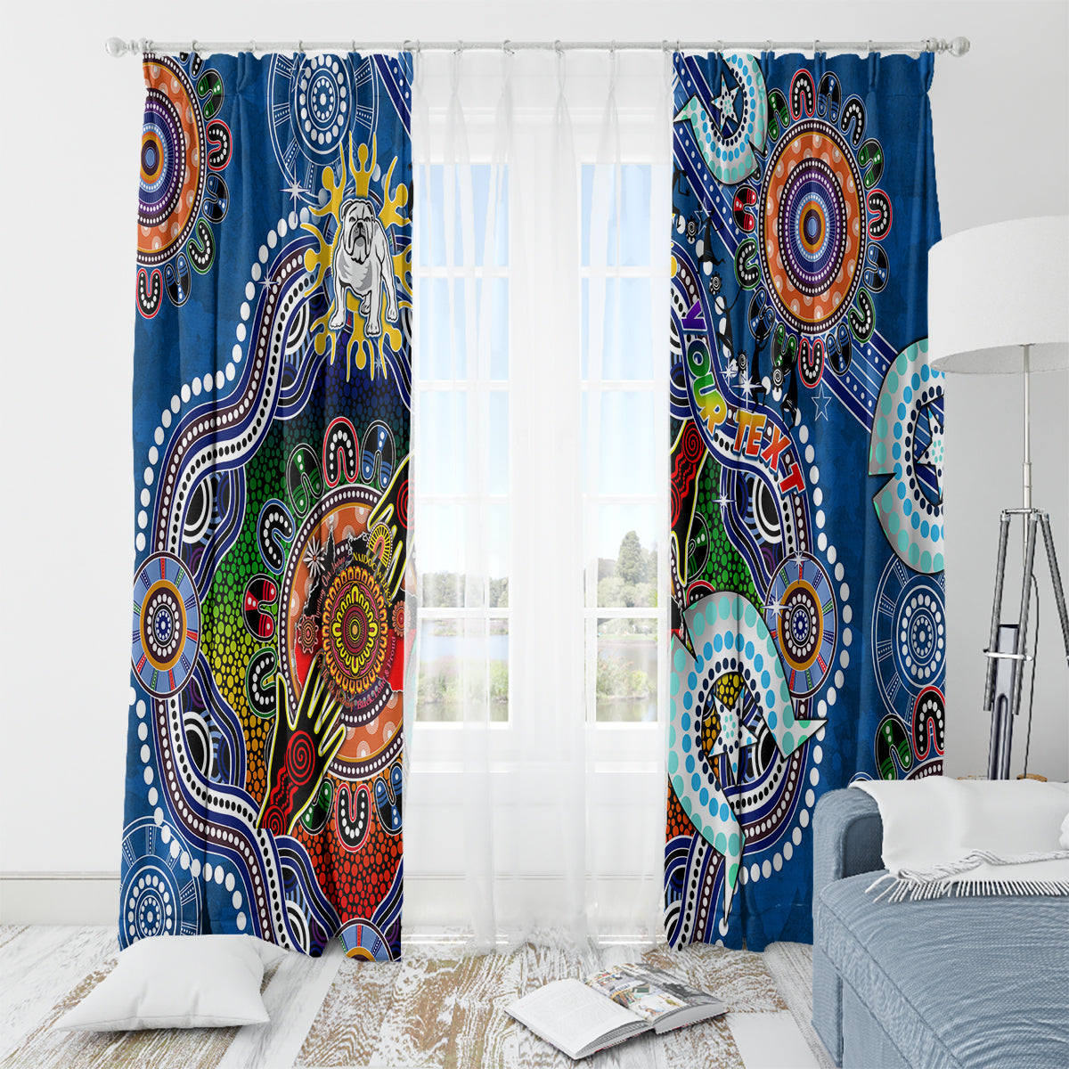 Personalised Bulldogs NAIDOC Week 2024 Window Curtain Australia Aboriginal Dot Painting