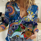 Personalised Bulldogs NAIDOC Week 2024 Women Casual Shirt Australia Aboriginal Dot Painting