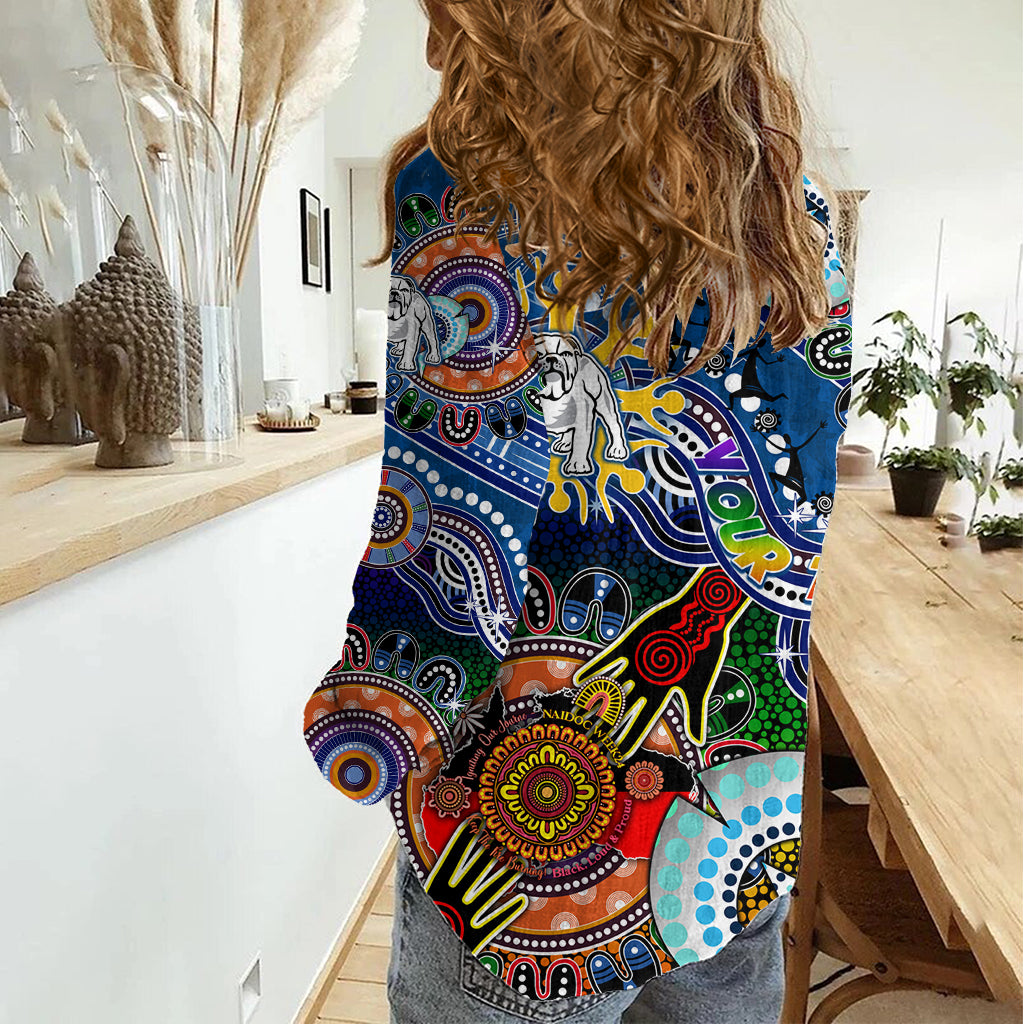 Personalised Bulldogs NAIDOC Week 2024 Women Casual Shirt Australia Aboriginal Dot Painting