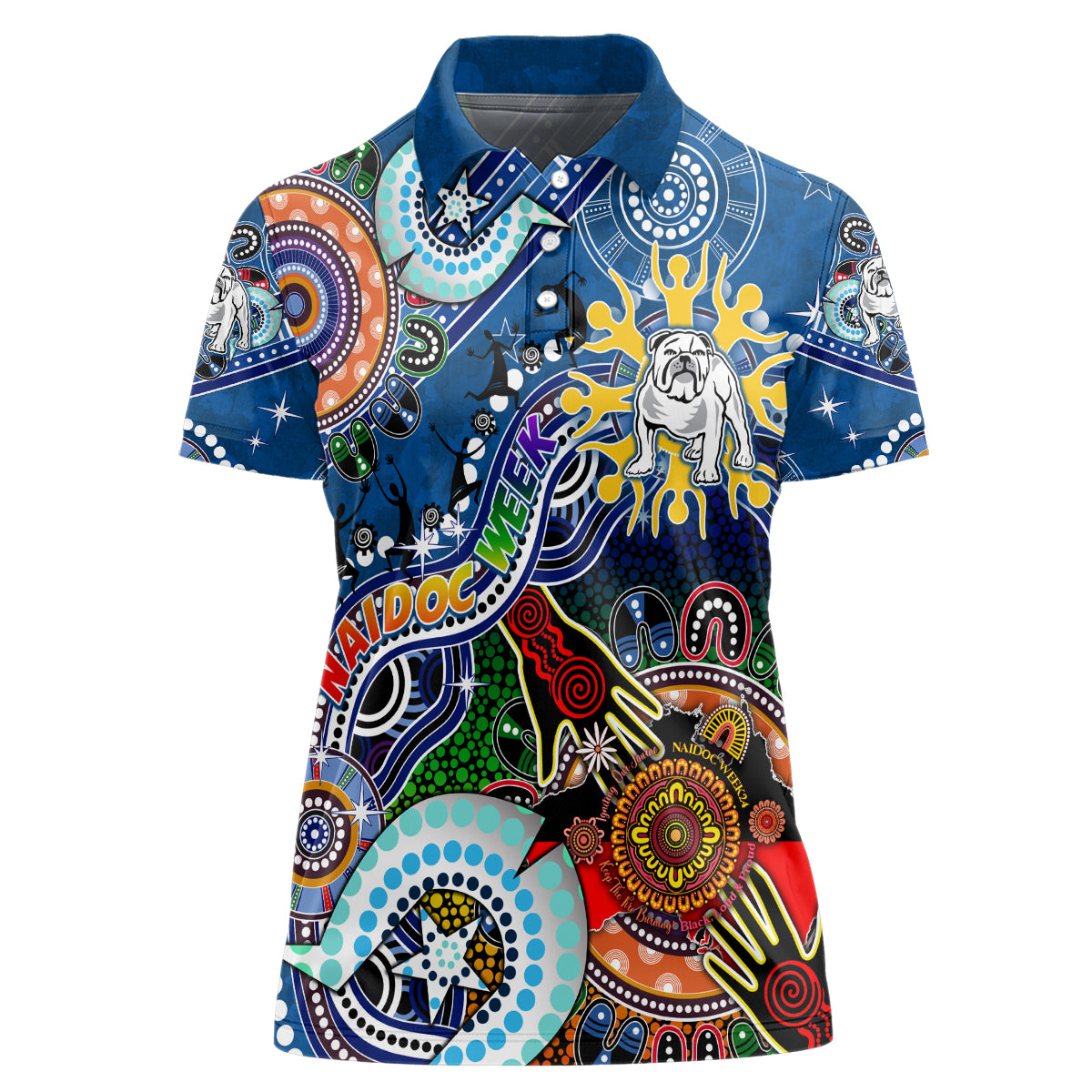 Personalised Bulldogs NAIDOC Week 2024 Women Polo Shirt Australia Aboriginal Dot Painting