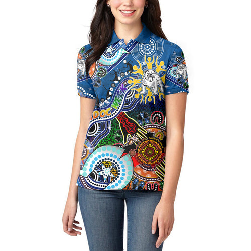 Personalised Bulldogs NAIDOC Week 2024 Women Polo Shirt Australia Aboriginal Dot Painting