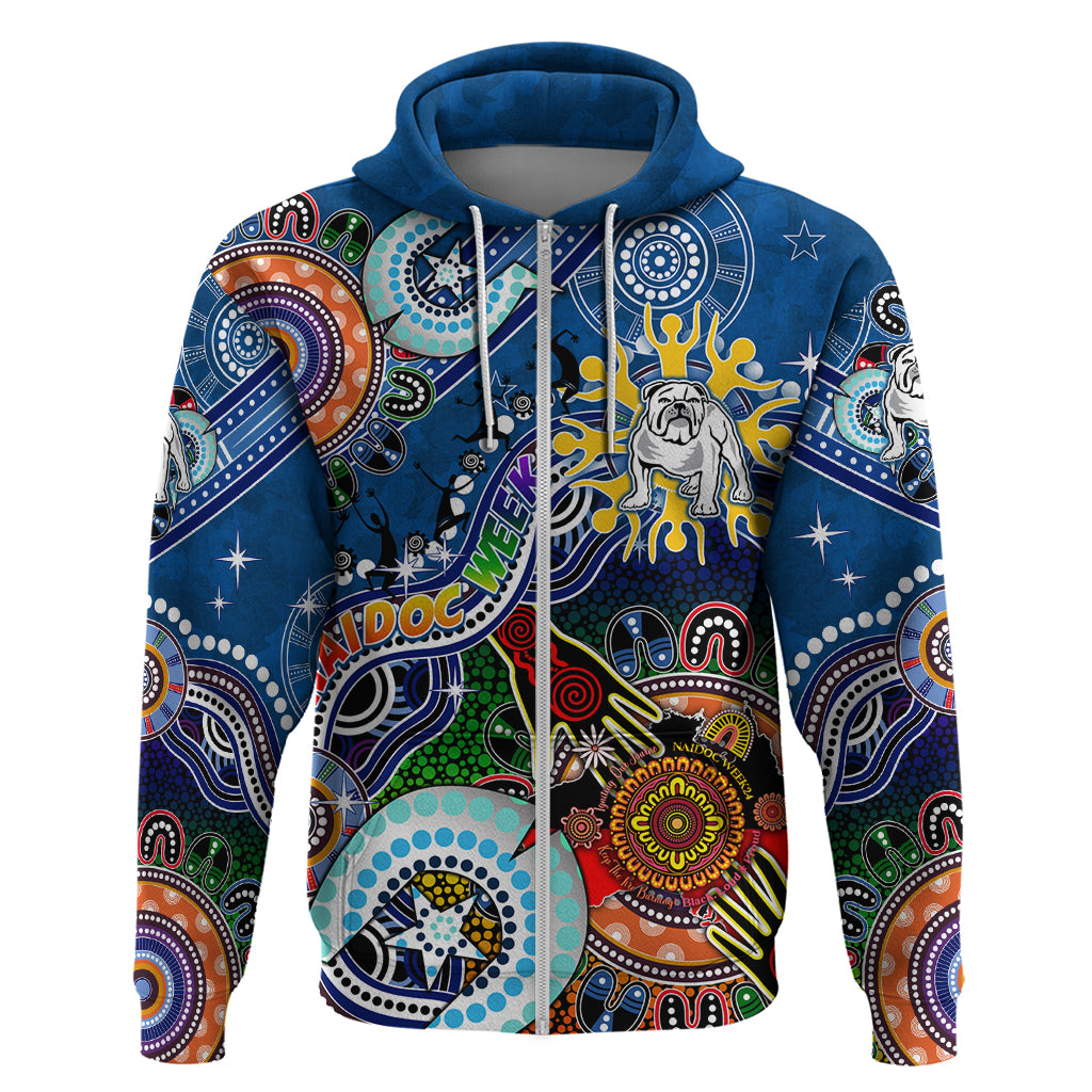 Personalised Bulldogs NAIDOC Week 2024 Zip Hoodie Australia Aboriginal Dot Painting