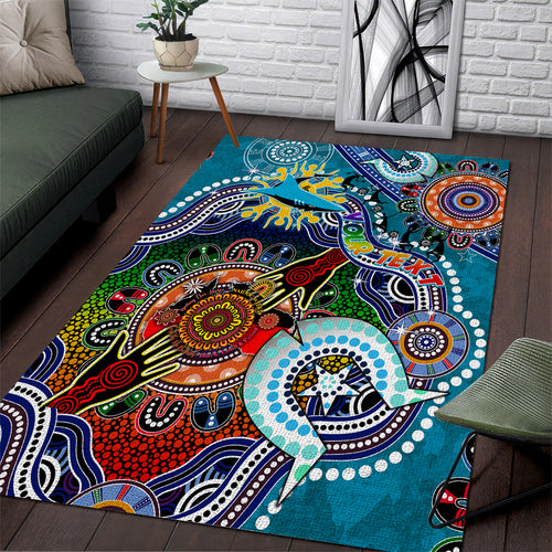 Personalised Sharks NAIDOC Week 2024 Area Rug Australia Aboriginal Dot Painting