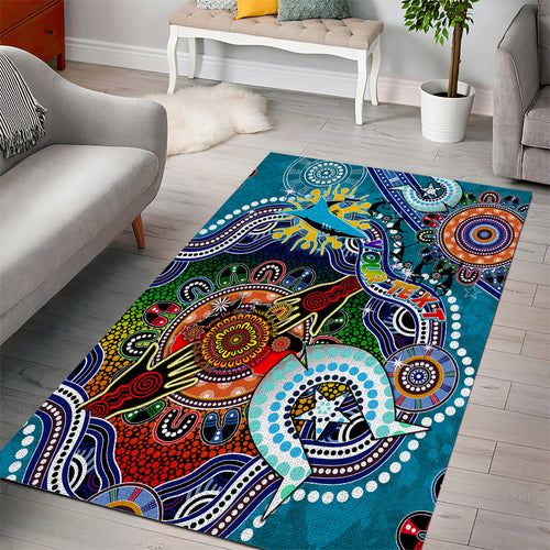 Personalised Sharks NAIDOC Week 2024 Area Rug Australia Aboriginal Dot Painting