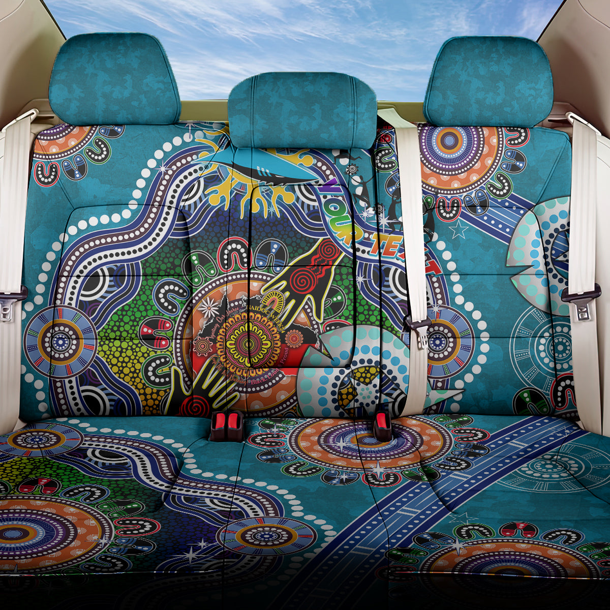 Personalised Sharks NAIDOC Week 2024 Back Car Seat Cover Australia Aboriginal Dot Painting