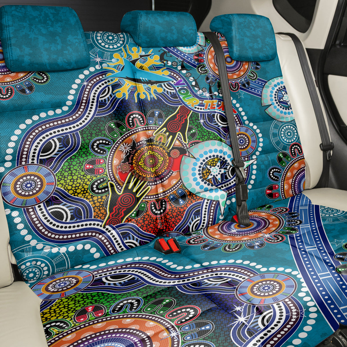 Personalised Sharks NAIDOC Week 2024 Back Car Seat Cover Australia Aboriginal Dot Painting