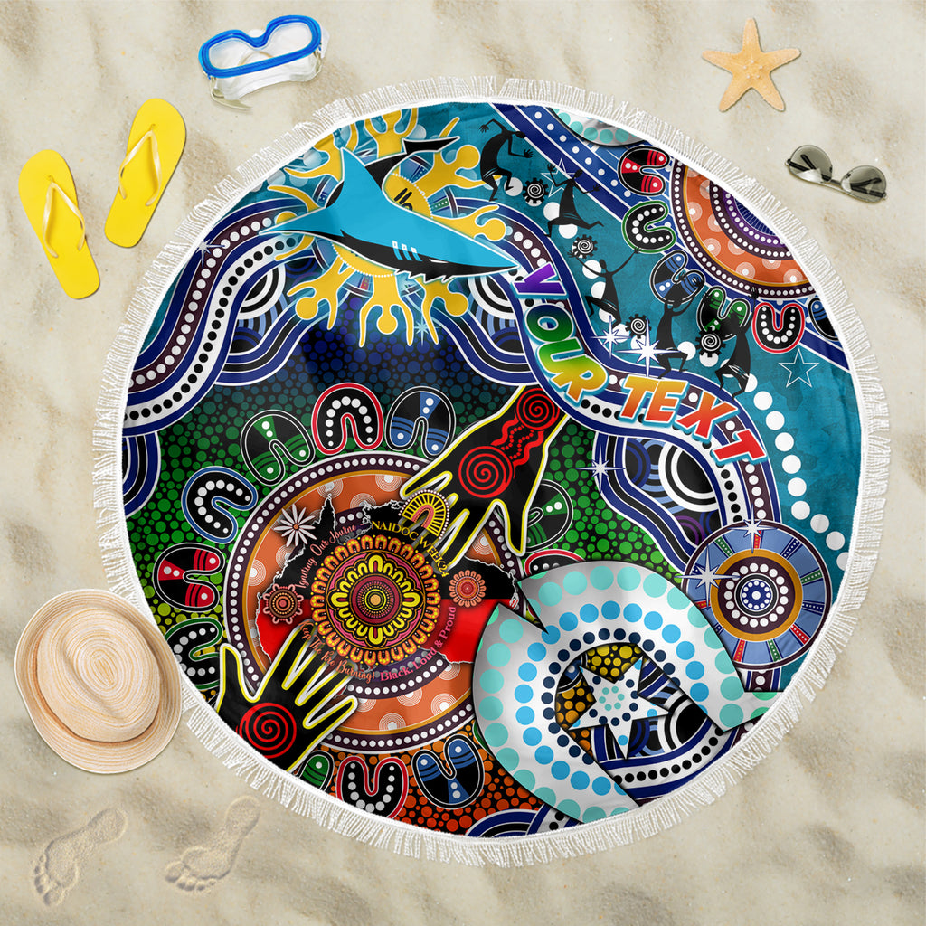 Personalised Sharks NAIDOC Week 2024 Beach Blanket Australia Aboriginal Dot Painting