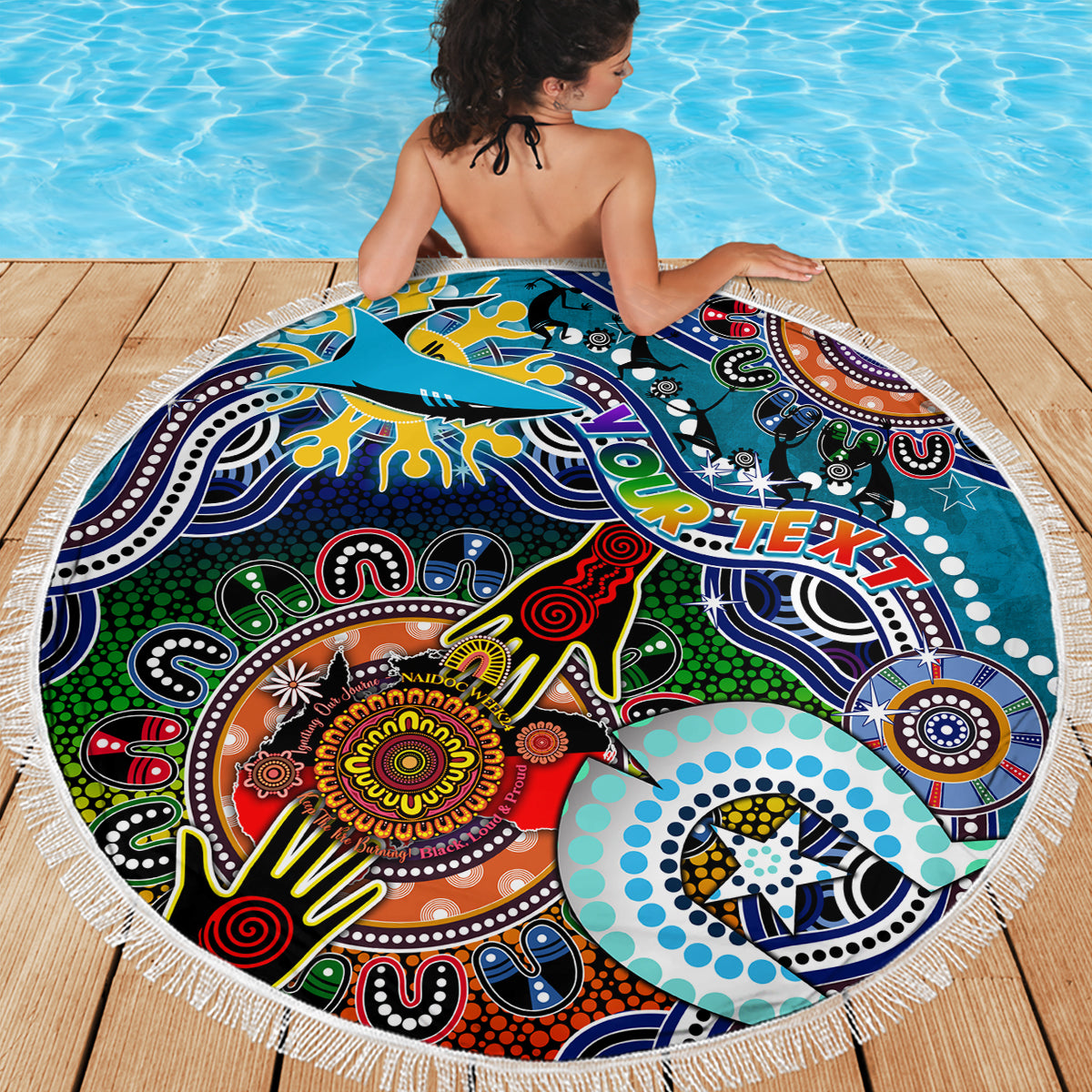 Personalised Sharks NAIDOC Week 2024 Beach Blanket Australia Aboriginal Dot Painting