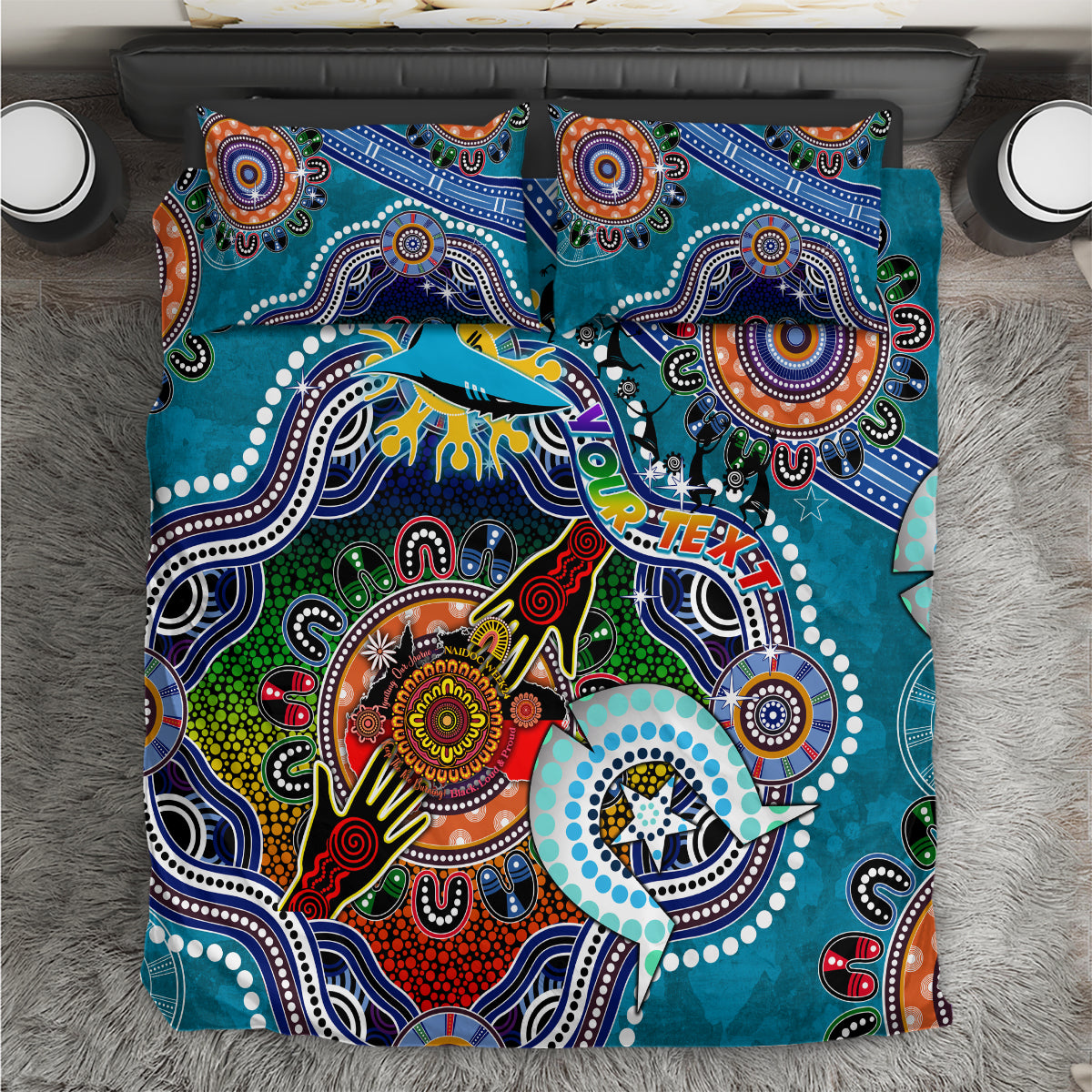 Personalised Sharks NAIDOC Week 2024 Bedding Set Australia Aboriginal Dot Painting