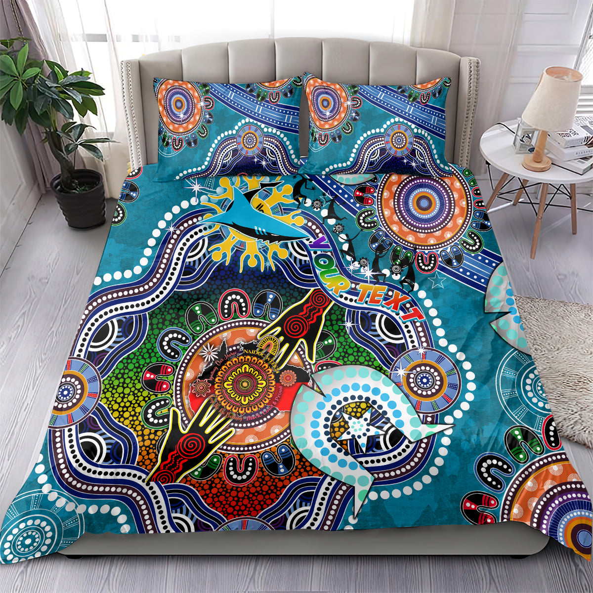 Personalised Sharks NAIDOC Week 2024 Bedding Set Australia Aboriginal Dot Painting