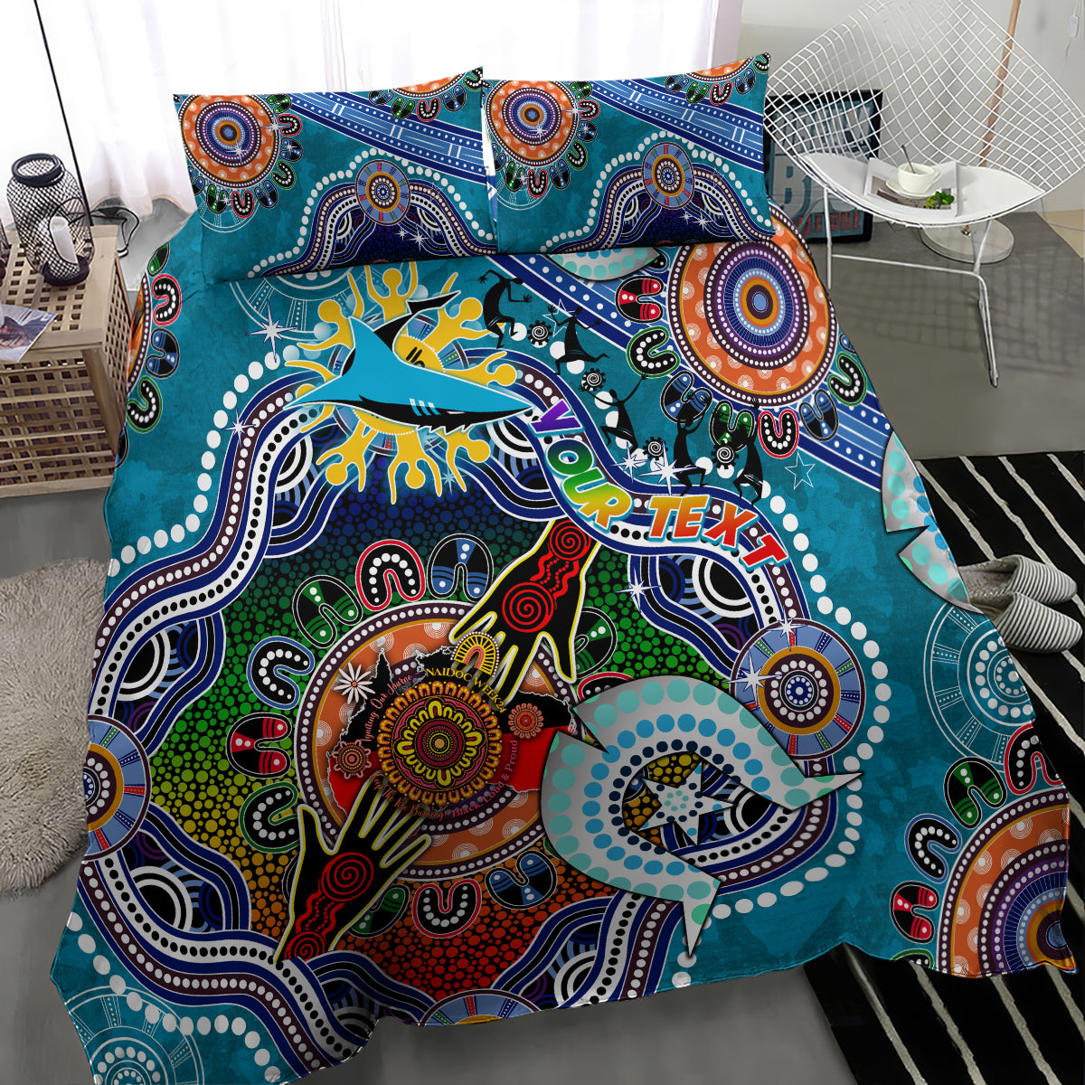 Personalised Sharks NAIDOC Week 2024 Bedding Set Australia Aboriginal Dot Painting