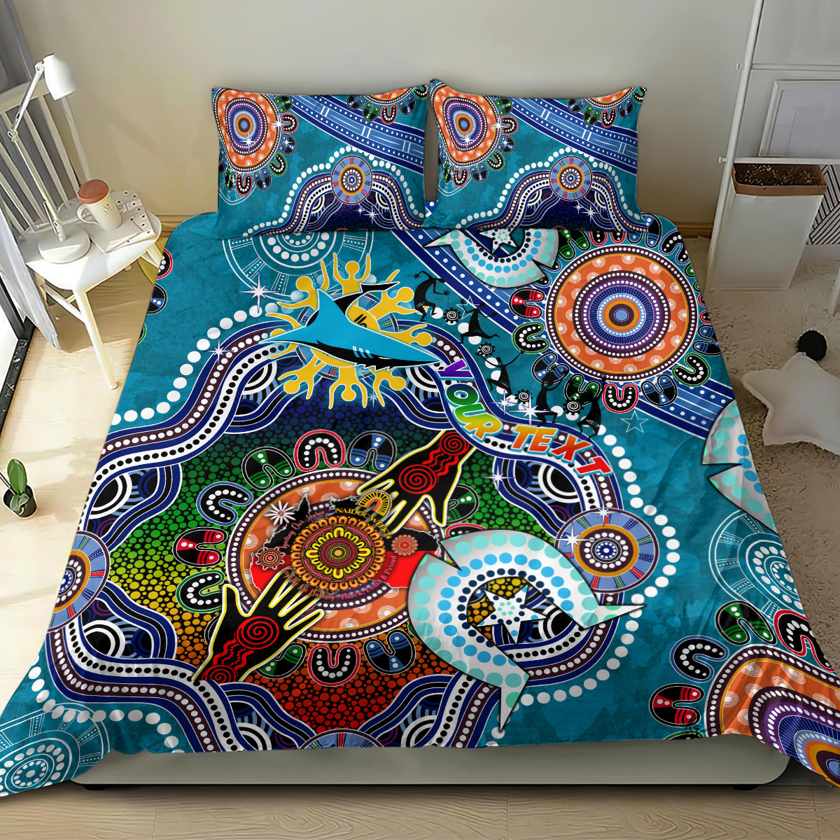 Personalised Sharks NAIDOC Week 2024 Bedding Set Australia Aboriginal Dot Painting