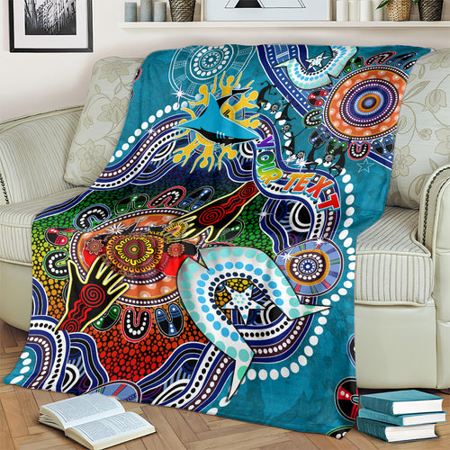 Personalised Sharks NAIDOC Week 2024 Blanket Australia Aboriginal Dot Painting