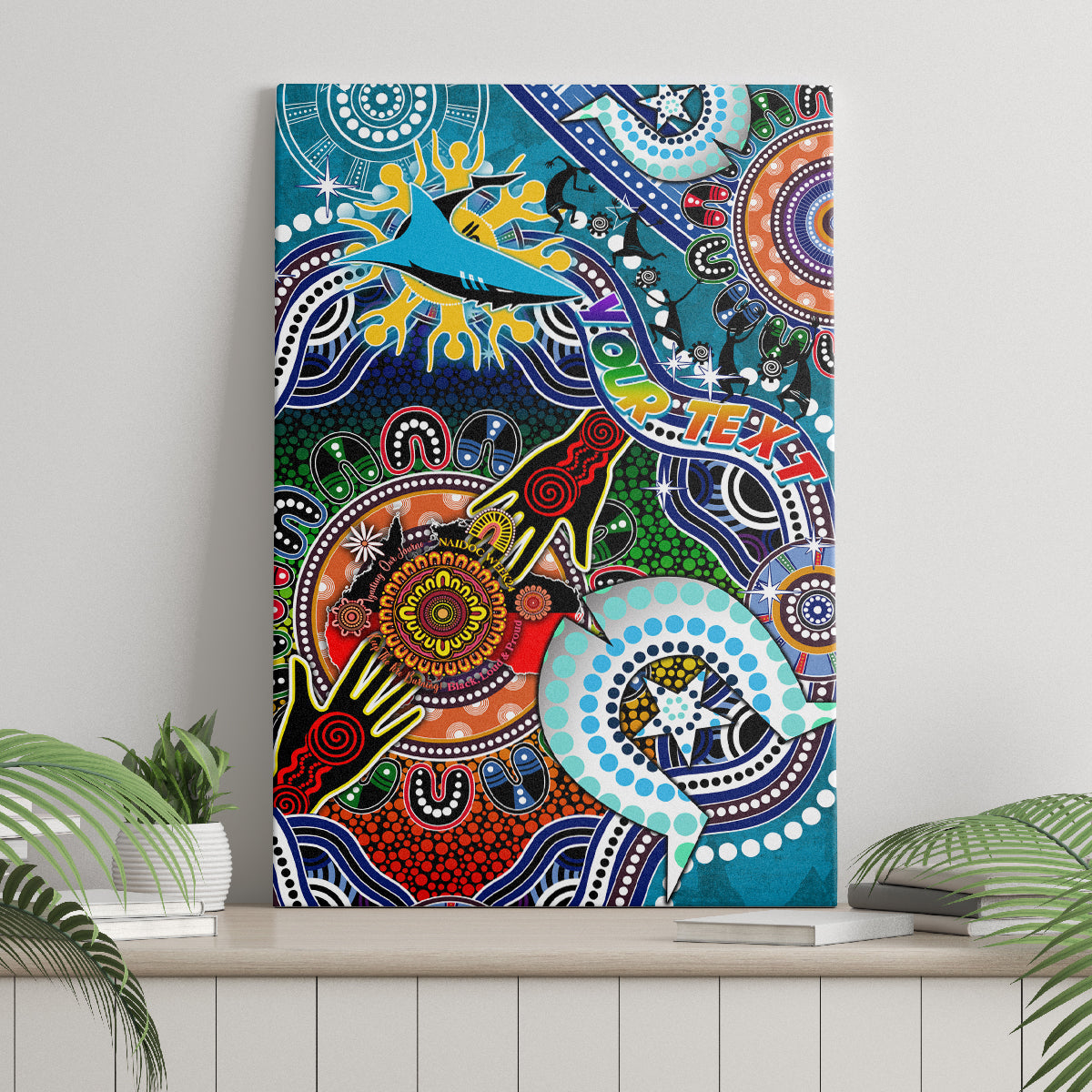 Personalised Sharks NAIDOC Week 2024 Canvas Wall Art Australia Aboriginal Dot Painting
