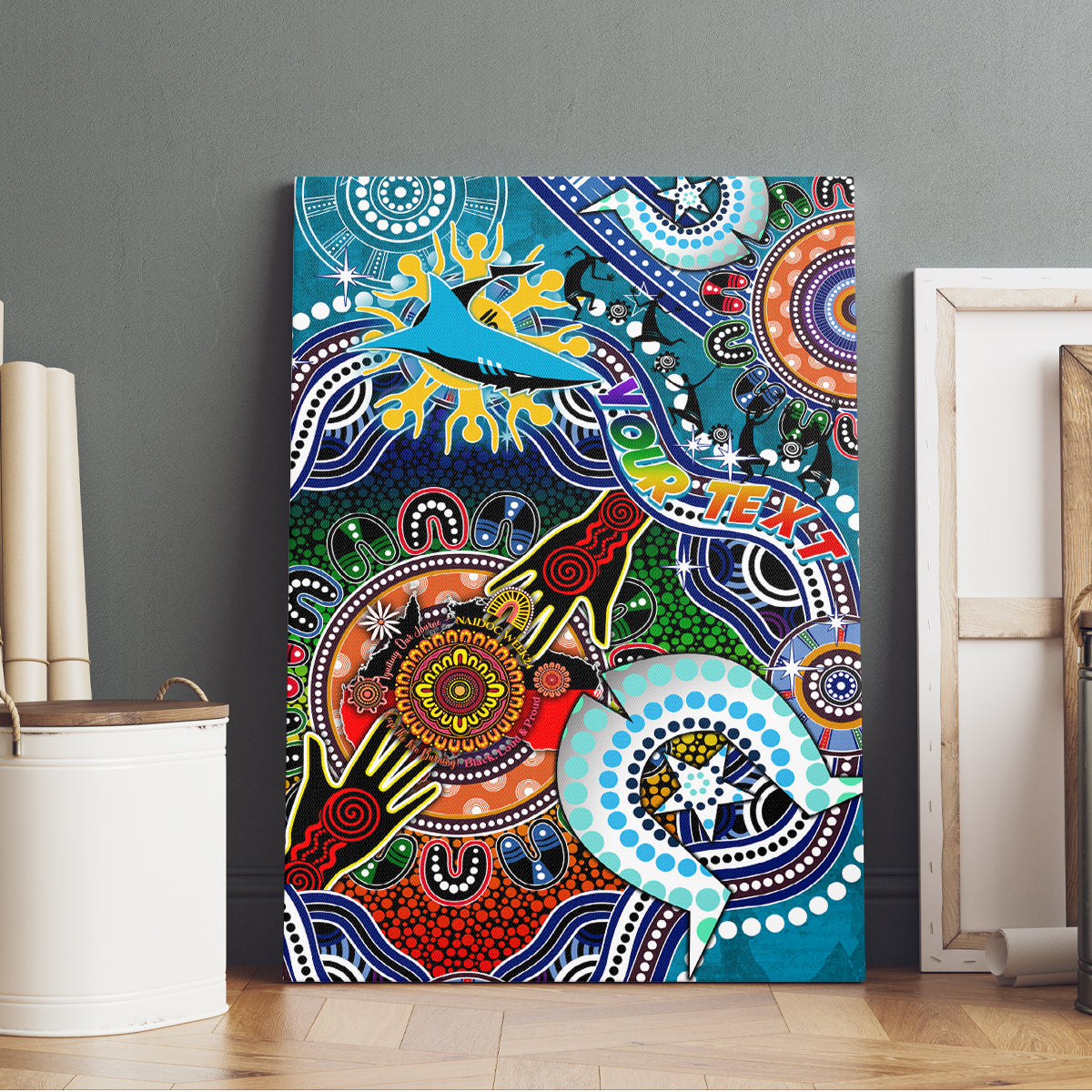 Personalised Sharks NAIDOC Week 2024 Canvas Wall Art Australia Aboriginal Dot Painting