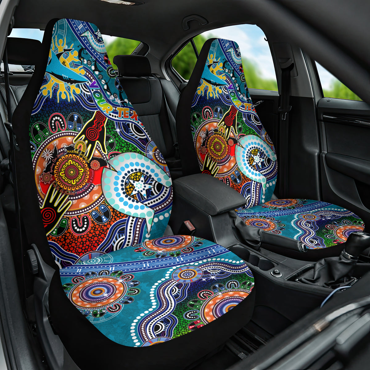 Personalised Sharks NAIDOC Week 2024 Car Seat Cover Australia Aboriginal Dot Painting