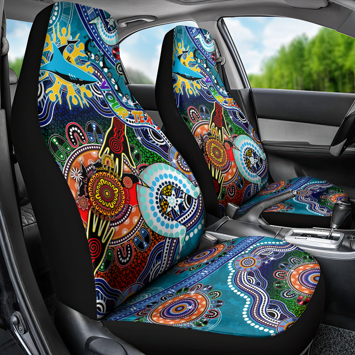 Personalised Sharks NAIDOC Week 2024 Car Seat Cover Australia Aboriginal Dot Painting