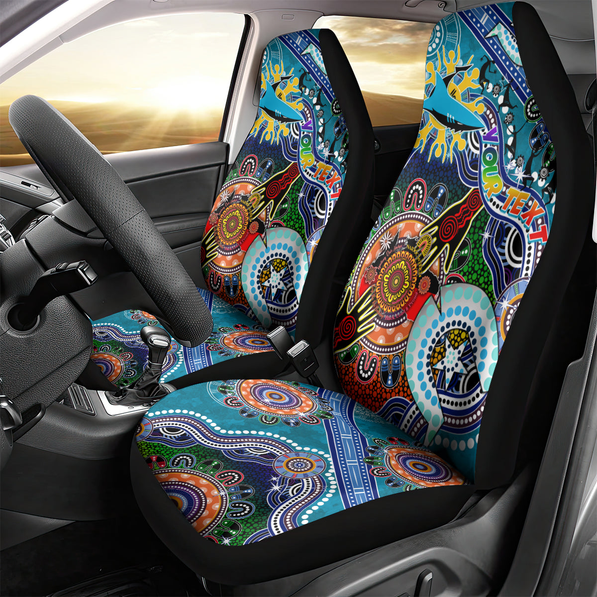 Personalised Sharks NAIDOC Week 2024 Car Seat Cover Australia Aboriginal Dot Painting
