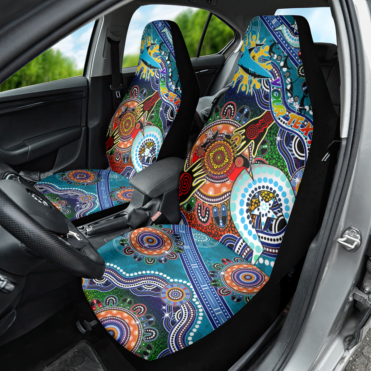 Personalised Sharks NAIDOC Week 2024 Car Seat Cover Australia Aboriginal Dot Painting