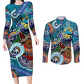Personalised Sharks NAIDOC Week 2024 Couples Matching Long Sleeve Bodycon Dress and Long Sleeve Button Shirt Australia Aboriginal Dot Painting