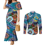Personalised Sharks NAIDOC Week 2024 Couples Matching Mermaid Dress and Long Sleeve Button Shirt Australia Aboriginal Dot Painting
