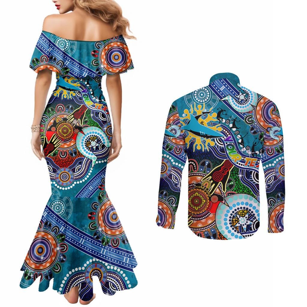 Personalised Sharks NAIDOC Week 2024 Couples Matching Mermaid Dress and Long Sleeve Button Shirt Australia Aboriginal Dot Painting