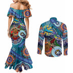 Personalised Sharks NAIDOC Week 2024 Couples Matching Mermaid Dress and Long Sleeve Button Shirt Australia Aboriginal Dot Painting