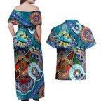 Personalised Sharks NAIDOC Week 2024 Couples Matching Off Shoulder Maxi Dress and Hawaiian Shirt Australia Aboriginal Dot Painting