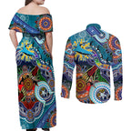 Personalised Sharks NAIDOC Week 2024 Couples Matching Off Shoulder Maxi Dress and Long Sleeve Button Shirt Australia Aboriginal Dot Painting