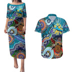 Personalised Sharks NAIDOC Week 2024 Couples Matching Puletasi and Hawaiian Shirt Australia Aboriginal Dot Painting